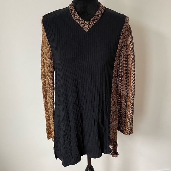 Staley Gretzinger Black Multi Mixed Media Art To Wear Long Sleeve Rayon Top NWT - Picture 1 of 8